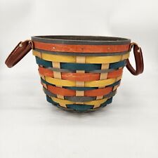 Longaberger PROTO TYPE Autumn Plaid Round Colorful Basket Leather Ears UNSIGNED picture
