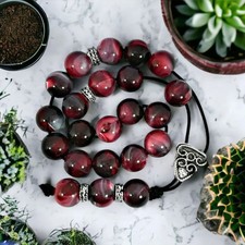 Greek Komboloi Worry Beads: Red Marble Color, Silver Plated Details picture