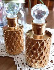 2 Glass Gold Perfume Bottles Vanity 4 Ounces with Stoppers Essential Oils picture