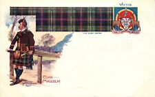 W & AK Johnston Postcard Scottish Tartan Clan Malcolm, Heraldry, Badge & Slogan picture