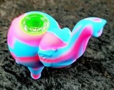 4.75 Inch Hot Pink & Blue Elephant Glass Bowl Silicone Tobacco Smoking Pipe  picture