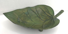 India Bronze Brass Green Verdigris Large Leaf Tray Vintage 13