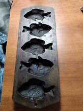 Vintage Lodge Cast Iron Fish Mold Pan Corn Bread Muffins 5PP2 Hushpuppies picture