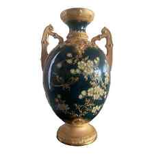 Antique Ew Turn Wein Green and Gold Floral Amphora Vase picture