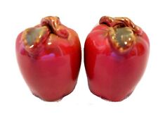 Salt And Pepper Shakers Apple Harvest Red Ceramic Set Of Two Secure Stoppers New picture