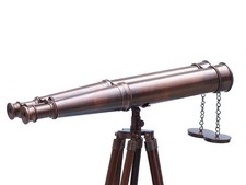 Hampton Nautical Admirals 62" Antique Copper Binoculars 12X Wood Tripod picture