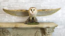 Large Realistic Common Barn Owl Swooping Over Tree Stump Glass Eyes Statue 30