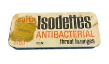 Vintage Super Isodettes Antibacterial Throat Lozengers Tin Container Collectible picture