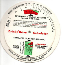 Vintage DRINK / DRIVE CALCULATOR Wisconsin 1971 Sheriff Blood Alcohol 3.5x3.5 1A picture