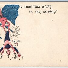 c1900s Ornithopter Trip Airship Peyton Art PC Draw Dog Airplane Wings Plane A169 picture