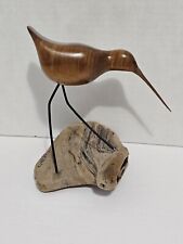 Vintage Hand Carved Watnut Bird By The Sea Signed By Artist SH2 picture