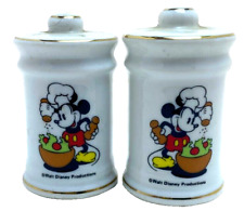 VTG Walt Disney Productions Mickey Mouse Salt & Pepper Shakers Ceramic,Gold Trim picture