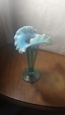 Vintage Jefferson Blue Opalescent Glass Bud Vase Fluted Rim picture
