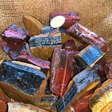 MIXED Tiger Eye Rough (RED, BLUE, GOLD)- 3000 Carat Lots+a FREE Faceted Gemstone picture