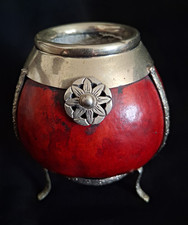 Vintage  South American handcrafted yerba mate tea gourd   picture