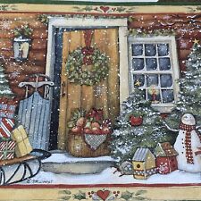 Vtg Christmas Card UNUSED LANG Susan Winget Holiday Door Cabin Snow W/Envelope picture