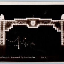 c1940s Southend-on-Sea, England RPPC Jubilee Arch Night Light Illuminated A187 picture