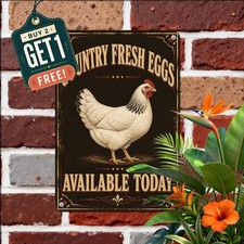 Free Range Farm Fresh Eggs For Sale Sign Country Poultry Metal Tin Plaque picture
