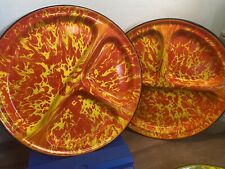 vtg graniteware splatter ware enamelware Plates Orange yellow camp dutch oven picture