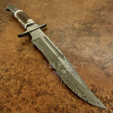 IMPACT CUTLERY RARE CUSTOM ART DAMASCUS BOWIE KNIFE | STAG ANTLER picture