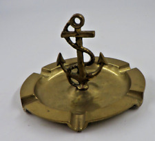 Vtg Solid Cast Brass Nautical Ship Anchor Collectible Ashtray picture
