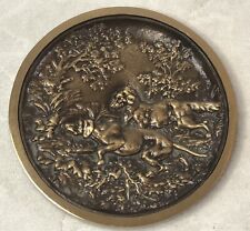 Antique Vintage Cast Bronze Hunting Dog Plaque Sign 7” Diameter picture
