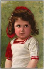 1910s Artist-Signed Postcard Serious Girl / White & Red Top / Meissner & Buch picture