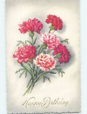 Pre-Linen foreign BEAUTIFUL PINK AND RED CARNATION FLOWERS : clearance HL8059 picture
