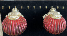 Vintage Ornaments Glass Blown Clam Shells Red, Gold picture
