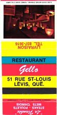 Levis Quebec, Canada Restaurant Gello Steaks Poulet Vintage Matchbook Cover picture