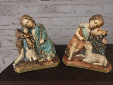 Antique chalk pair young jesus john baptist statue figurines religious set picture
