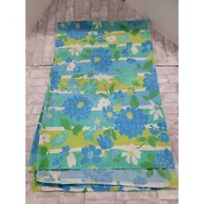 Cannon Vintage Twin Flat Sheet Floral 70s Blue Green Clean Fabric Crafts picture