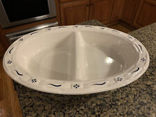 Longaberger Pottery Divided Serving Dish Traditional Blue  Bowl picture