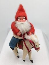 VTG Paper Mache Santa Claus Riding Donkey Felt Fur Old Christmas Ornament Figure picture