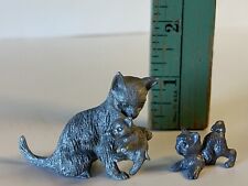 Spoontiques Pewter Miniature Cat Figurines Mother & Kittens Tiny Kitty Vintage picture