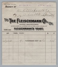 1916 Fleischmann Co Yeast Antique Billhead Receipt Utica NY Vintage Ephemera picture