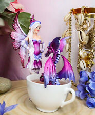 Amy Brown Angry Fairy With Purple Dragon Pet Tea Cup Statue Wake Up Dragon Fairy picture