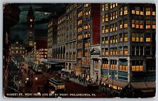 Philadelphia, Pennsylvania - Market Street Scene by Night - Vintage Postcard picture