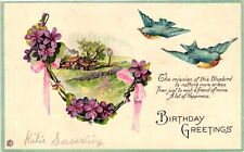 Vintage Postcard- BIRTHDAY GREETINGS, THE MISSION OF THIS BLUEBIRD IS NOTHING MO picture