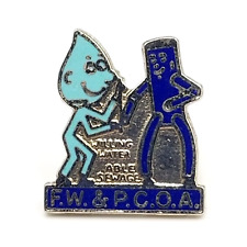 Vintage FW & PCOA Willing Water Able Sewage Enamel Lapel Pin Blue Silver tone picture