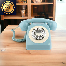 Blue Classic Retro Vintage Landline Telephone  Corded Phone Old Fashioned Dial B picture