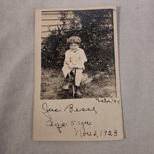 Vintage 1923 RPPC Real Photo Postcard Boy on Tricycle Polio Paralysis Note AZO picture