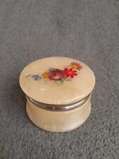 Authentic Vintage Trinket Box Genuine Alabaster Hand Carved Italy Round Yellow picture