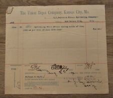 1892 Union Depot Company Billhead Receipt -Sprinkling Union Ave Kansas City, MO picture