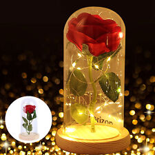 WR Lighted Beauty and the Beast Enchanted Gold Foil Rose In Glass Dome Love Gift picture