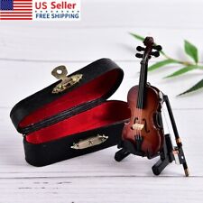 Mini Violin Miniature Musical Instrument Wooden Model with Support and Case picture