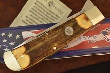 MADE IN USA QUEEN CUTLERY CO JUMBO STAG REMINGTON STYLE TRAPPER KNIFE NICE 15056 picture