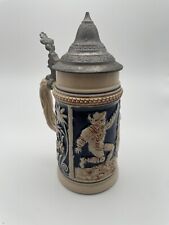 Vintage German Beer Stein Lidded. Great condition. 8.5in Blue Floral Barmaid Men picture