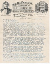 1902 Quack Medical Letterhead Dr Drew Diseases of Women Signed Paper Ephemera picture