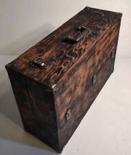 Antique Wooden Carpenters Toolbox Vintage Suitcase Storage Chest picture